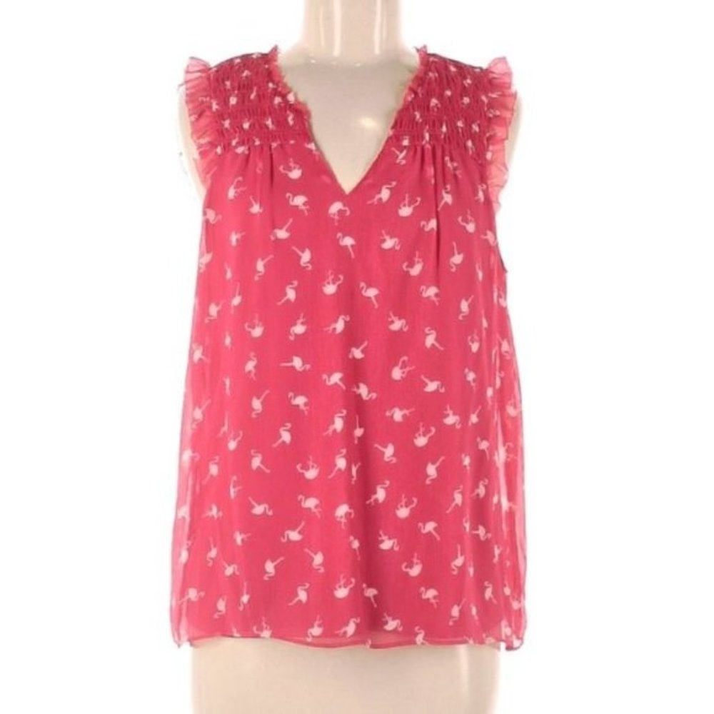ELLE // Sleeveless Flamingo Ruffled Print Blouse